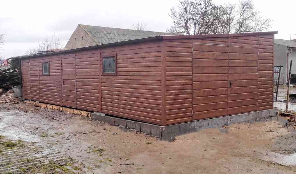 Plechová garáž 5x11 dvoukřídlá vrata 2x dveře 2x okno TS543 - foto 3