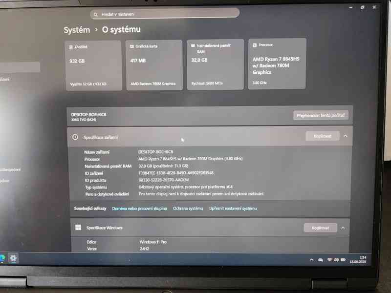 Prodám notebook XMG EVO 15 (M24) AMD Ryzen 7 - Win 11 Pro - foto 6