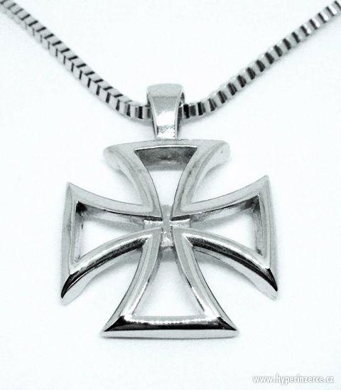 Maltézský kříž + řetízek, chir. ocel,  č. P13 - foto 5