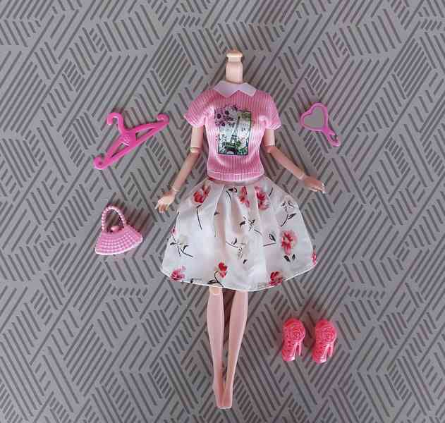 NOVÉ! Set pro Barbie, tričko + sukně + boty + kab + doplňky 