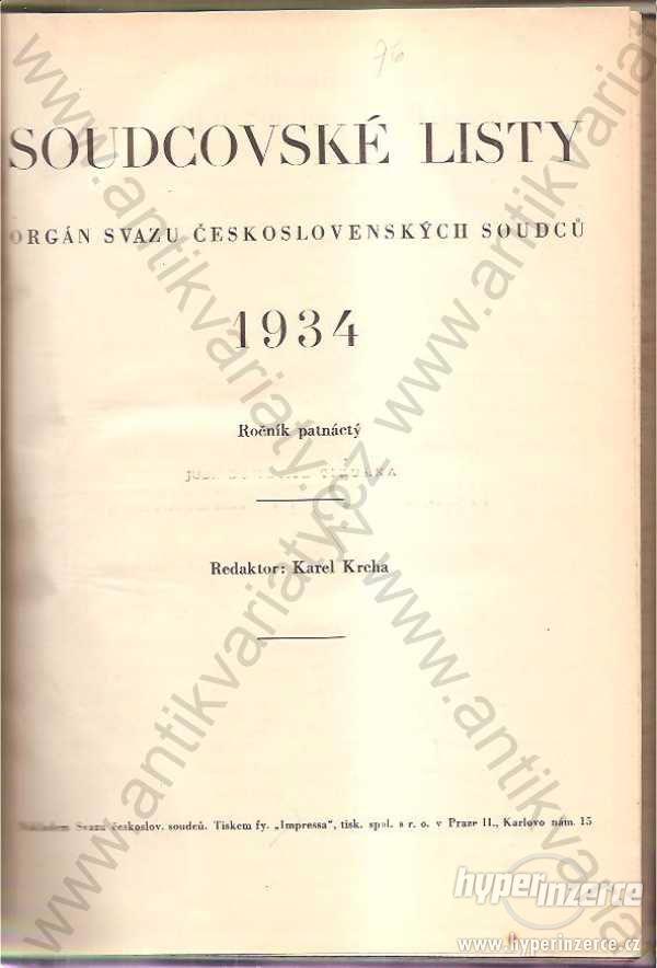Soudcovské listy 1934 Svaz čsl. soudců, Praha - foto 1