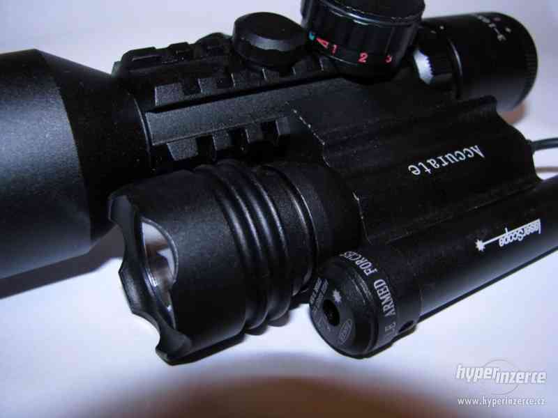 Puškohled krátký s laserem a baterkou 3-10x42 - foto 1