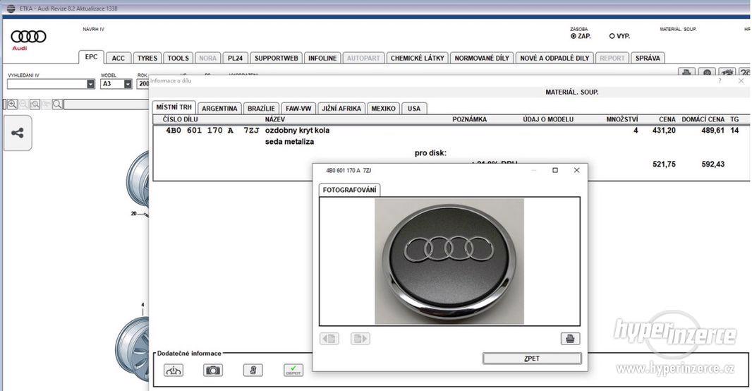 Audi originální OEM šedé krytky - 68mm / vnitřní 57mm - foto 4