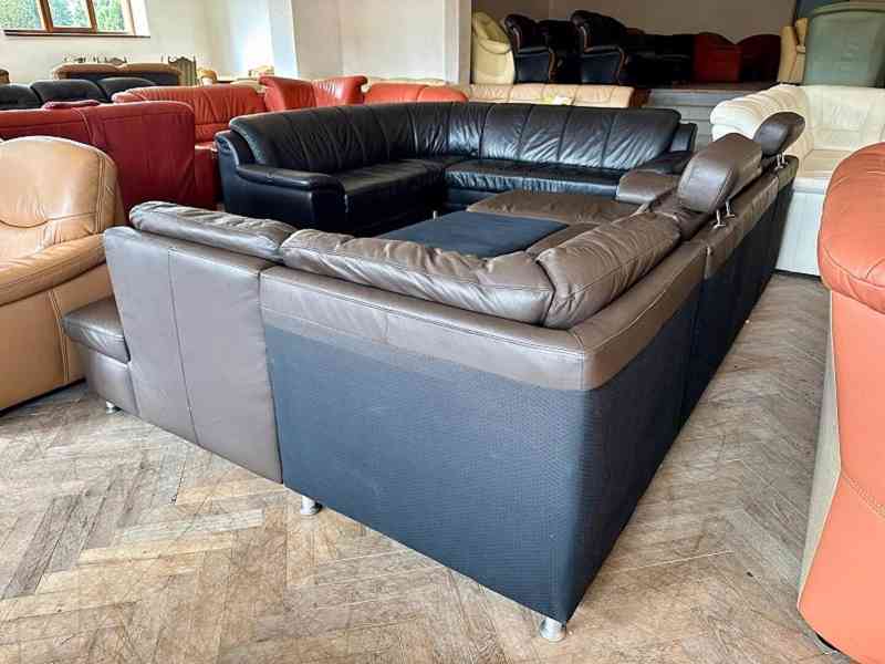  293 Kožená rohová sedací souprava sedačka tvar U rozkládací - foto 4