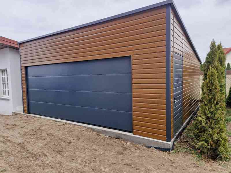 Plechova garáž 6,5x6m sekční vrata - dveře - zlatý dub TS931 - foto 5