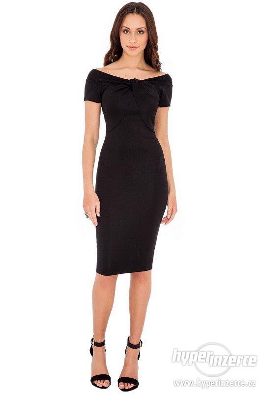 Nové elegantné čierne midi šaty s detailom na výstrihu - foto 1
