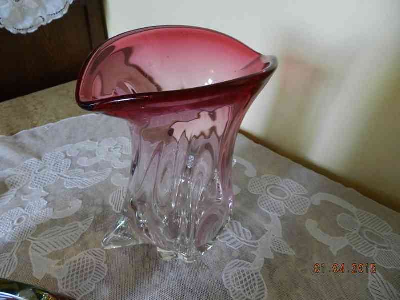 Hezká Autorská masivní růžová VÁZA hutní sklo - foto 6