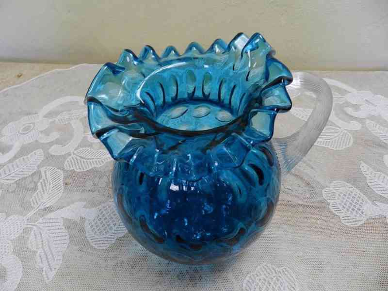 Krásný starý modrý Džbán s čočkami optický dekor  - foto 3
