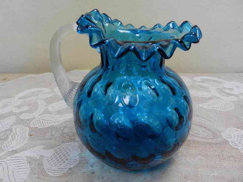 Krásný starý modrý Džbán s čočkami optický dekor  - foto 2