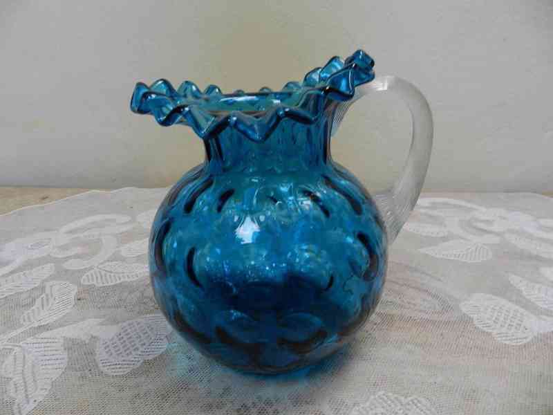 Krásný starý modrý Džbán s čočkami optický dekor  - foto 6