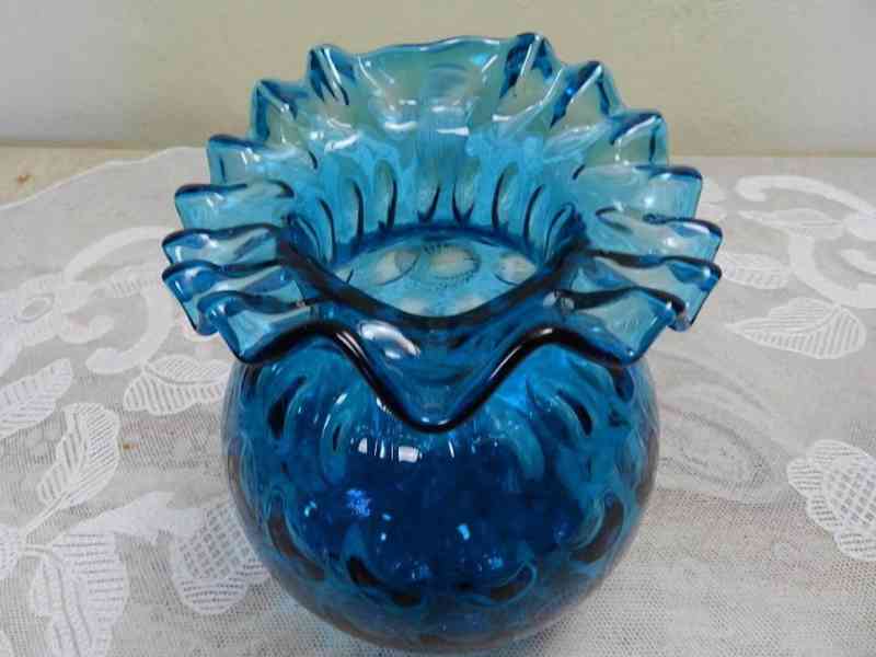 Krásný starý modrý Džbán s čočkami optický dekor  - foto 7