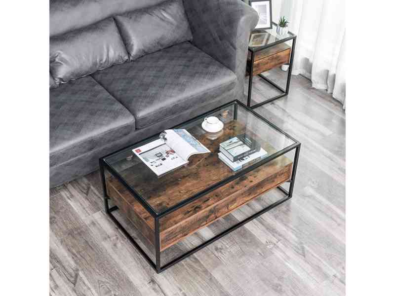 Rustikální konferenční stolek se zásuvkami | 106 x 60 x 45 c - foto 3