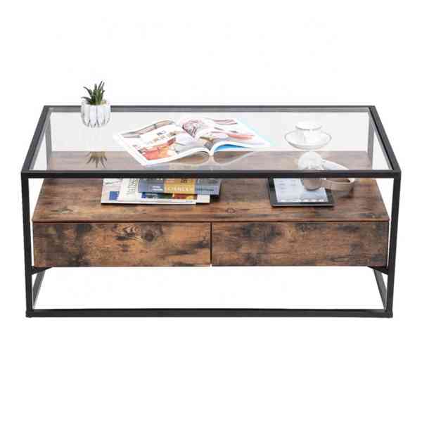 Rustikální konferenční stolek se zásuvkami | 106 x 60 x 45 c - foto 2