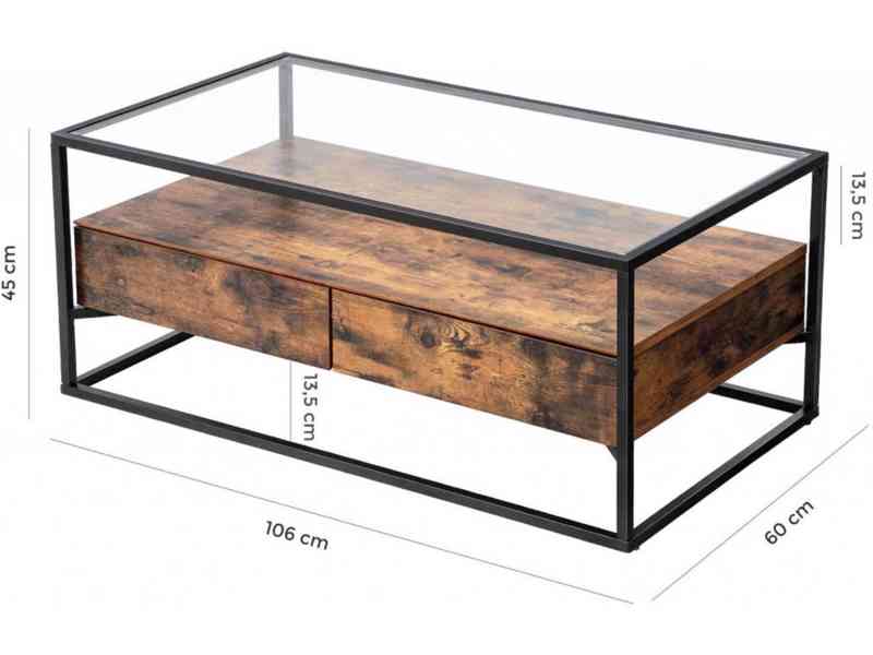Rustikální konferenční stolek se zásuvkami | 106 x 60 x 45 c - foto 5