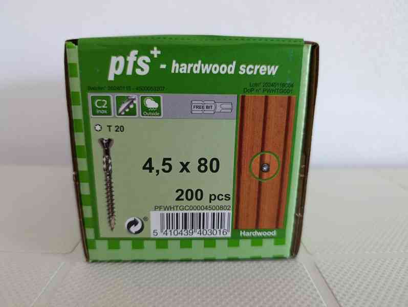 Terasové C2 nerezové vruty, rozměr 4,5x80 TORX, 200ks + BIT - foto 2