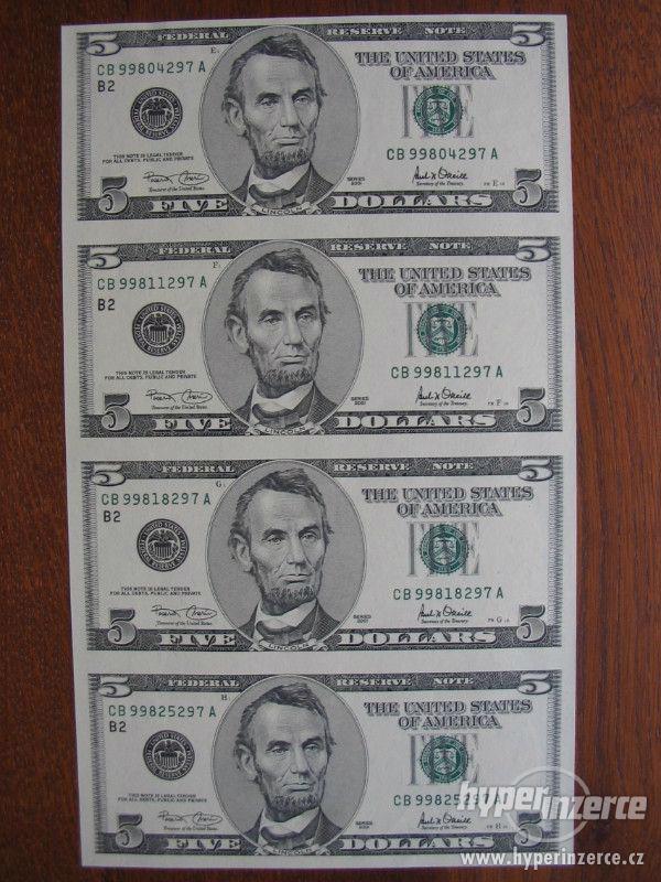 USA - Americké nerozříznuté bankovky 5$ US dolary. - foto 1