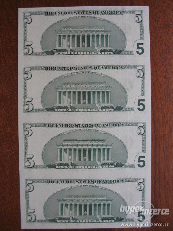 USA - Americké nerozříznuté bankovky 5$ US dolary. - foto 2
