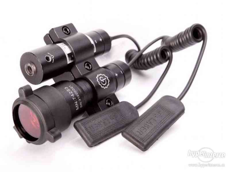 Profi červený laser + LED baterka na dražky 22mm tlačitkový - foto 1
