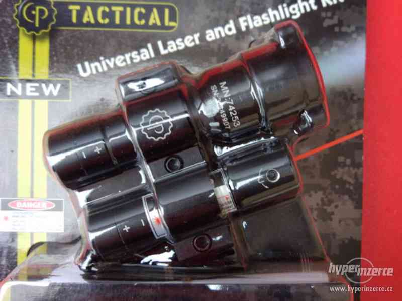 Profi červený laser + LED baterka na dražky 22mm tlačitkový - foto 4