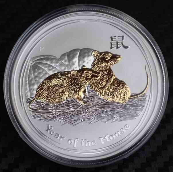 1 oz Rok Myši 2008 zlacený reliéf stříbrná mince - foto 5