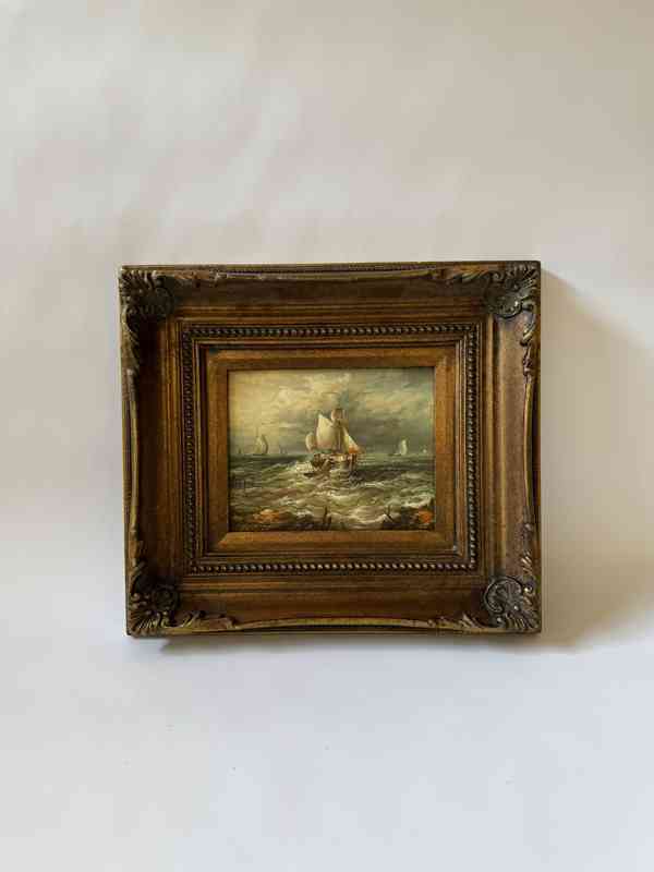 Plachetnice moře - obraz ve zlatém zdobeném rámu - foto 1