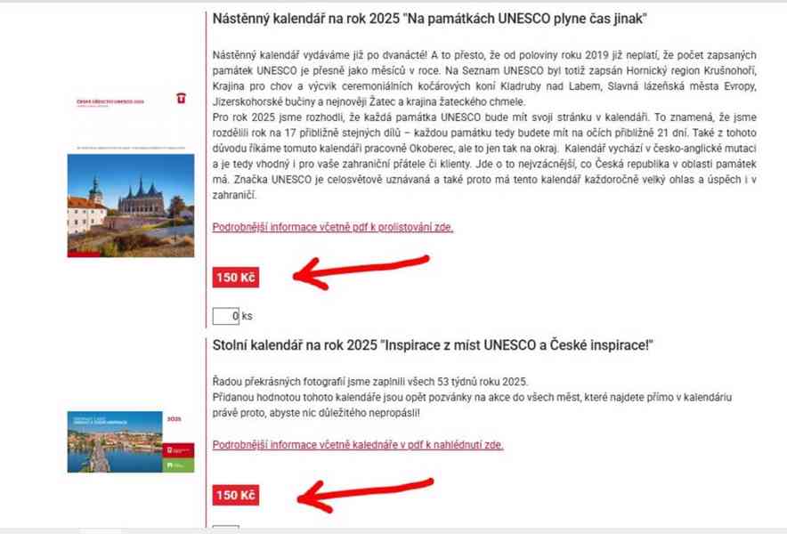 Obří nástěnný kalendář + stolní 2025 Unesco Česko Česká rep - foto 3