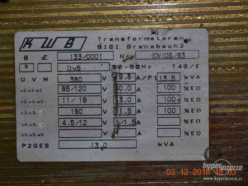 Transformátor použitý 13 kVA / 380 V - foto 2