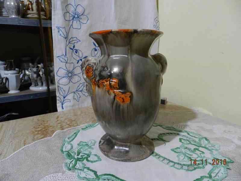 Krásná Art Deco keramická Váza stékané polevy