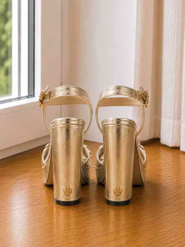 Zlaté sandálky Love Moschino na podpatku  - foto 3