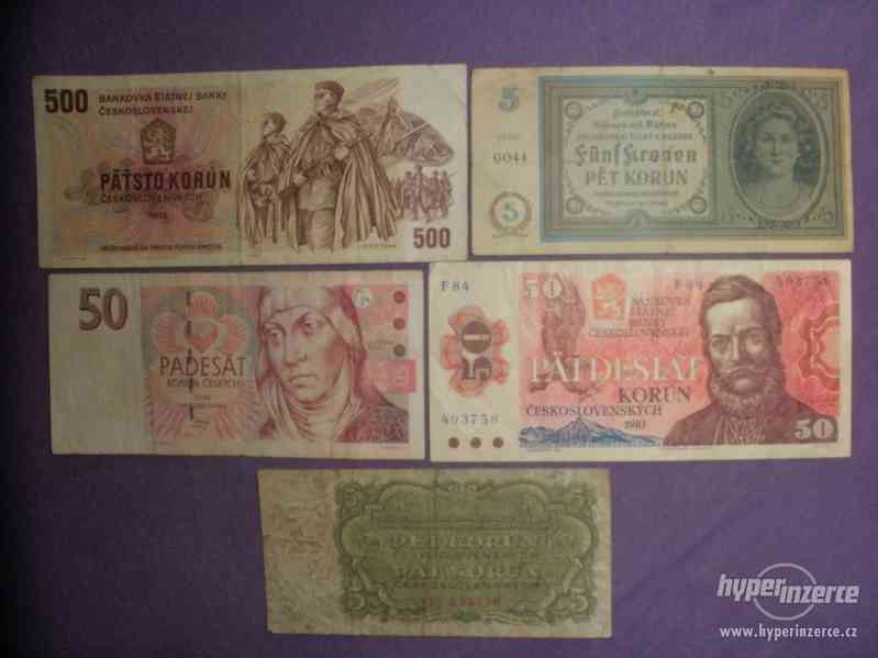 Československé bankovky - 500, 50, 5 Kčs - foto 1