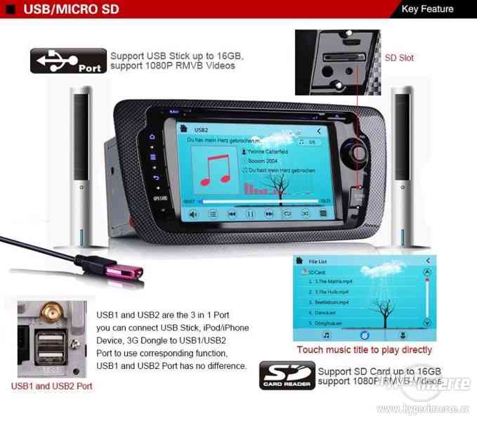 SEAT IBIZA Dotykove Autoradio Navi GPS DVD Bluetooth SD USB - foto 2