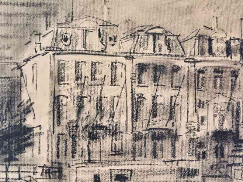 Kresba uhlem Engelman 1980, městské nábřeží, Amsterdam - foto 2