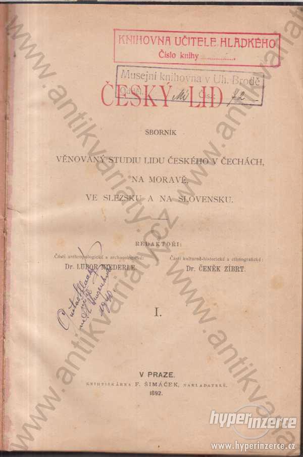 Český lid I. Lubor Niederle, Čeněk Zíbrt 1892 - foto 1