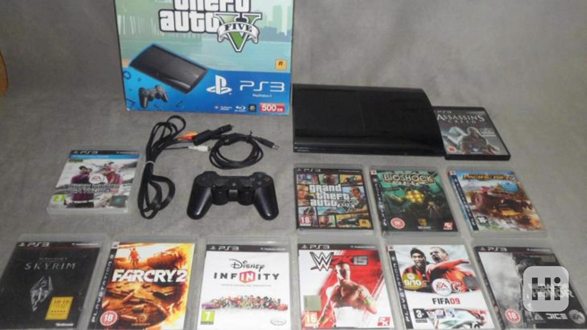 SONY Playstation 3 500GB + ovladač + hry + krabice GTA 5 - foto 1