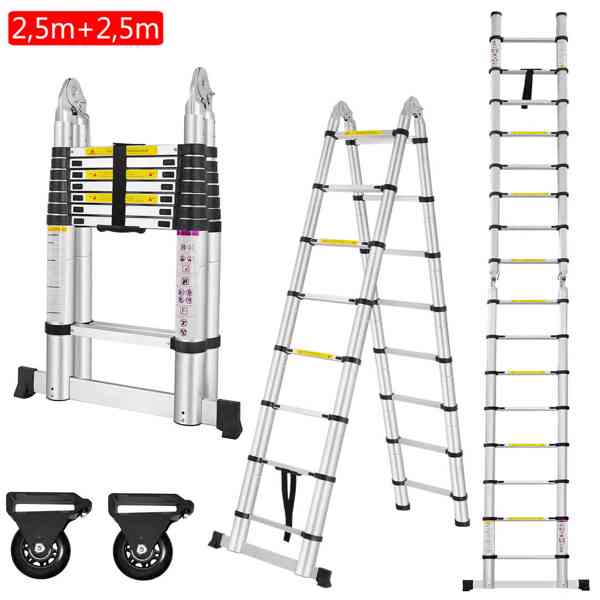 Teleskopický hliníkový žebřík/štafle - 2 x 8 příček / 5 m - foto 10