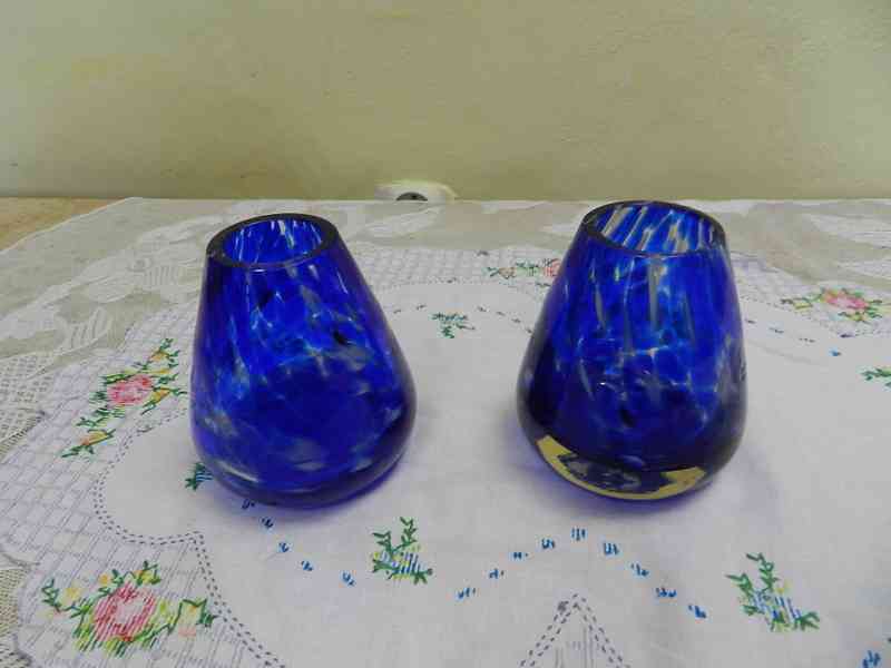 Hezké staré modré párové Vázy Svoboda Škrdlovice - foto 2
