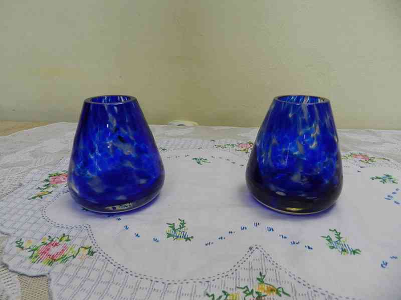 Hezké staré modré párové Vázy Svoboda Škrdlovice
