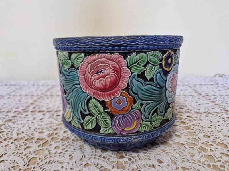 Krásný secesní barevný Květináč Květník  Majolika Eichwald - foto 3