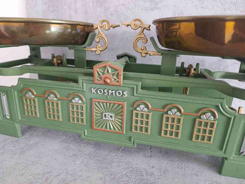 Krásné starožitné váhy KOSMOS po renovaci, pův.mísky - foto 7