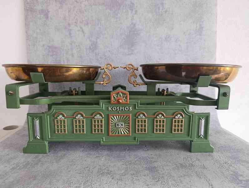 Krásné starožitné váhy KOSMOS po renovaci, pův.mísky - foto 2