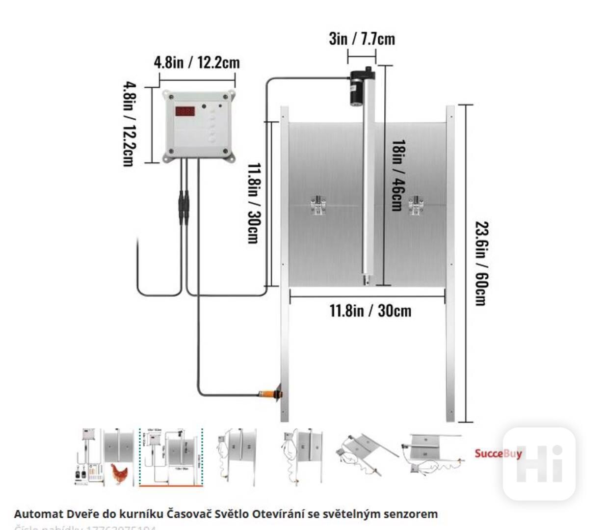 Automatická dvířka kurníku, časovač, světelný senzor, nová  - foto 1