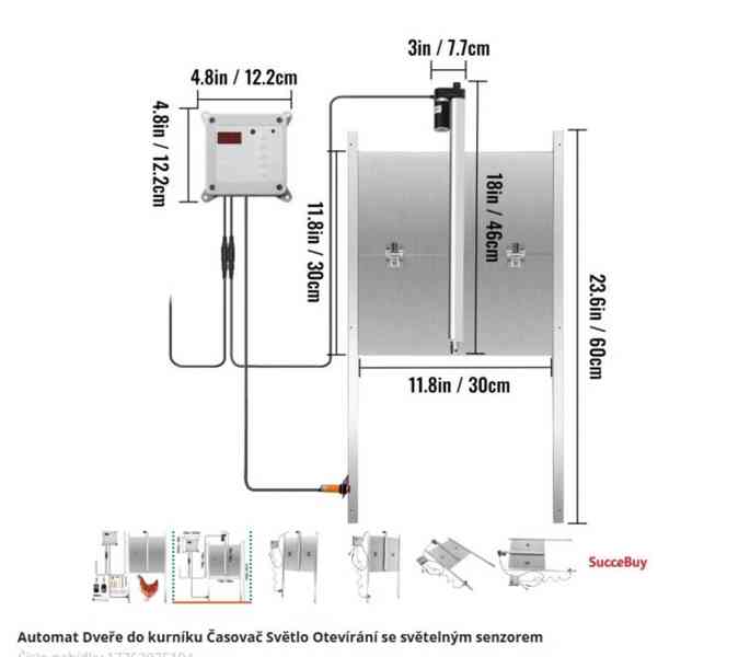 Automatická dvířka kurníku, časovač, světelný senzor, nová  - foto 1