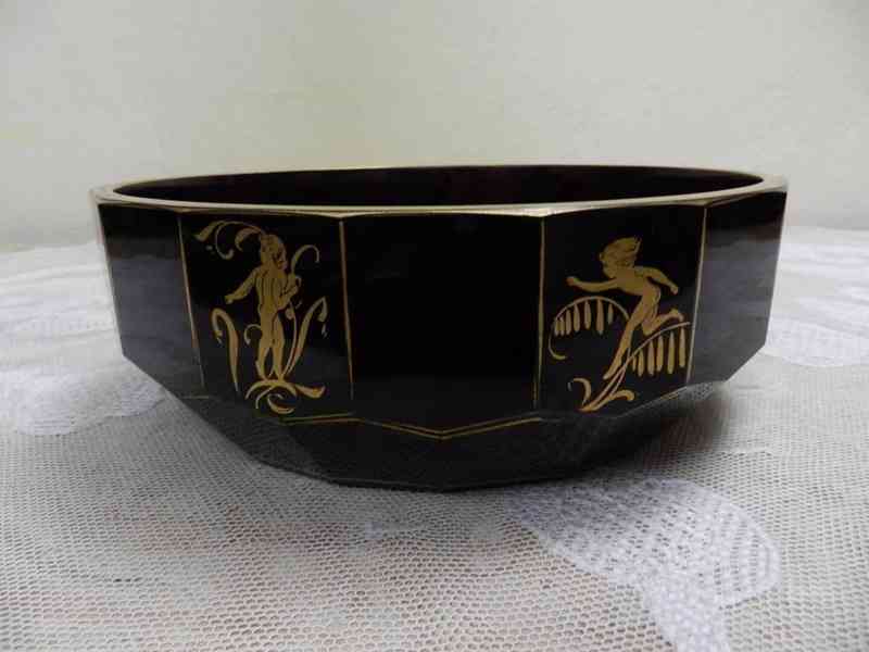 Luxusní zlatem malovaná tmavě fialová Mísa  - foto 3