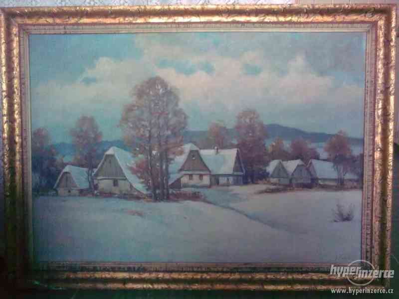 Olejomalba krajiny s domky od J.Vaníčka - foto 1