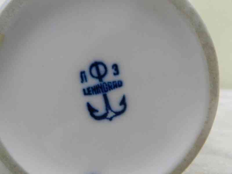 Modro zelená porcelánová Váza Lomonosov Leningrad Rusko - foto 7