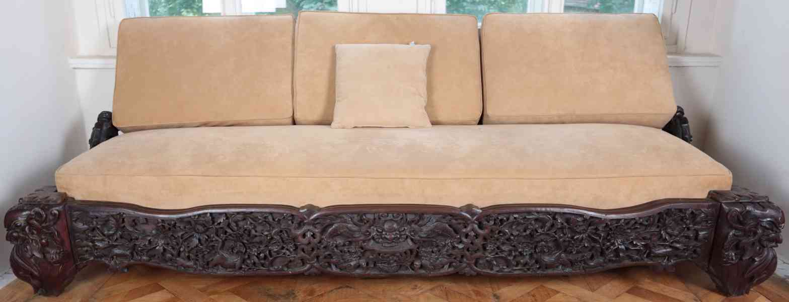 Dlouhá čínská sofa - bohatě vyřezávaný - foto 8