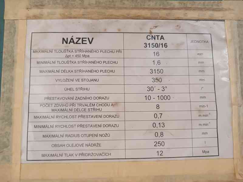 Použité  tabulové nůžky CNTA 3150/16 A, r. v. 1984 - foto 3