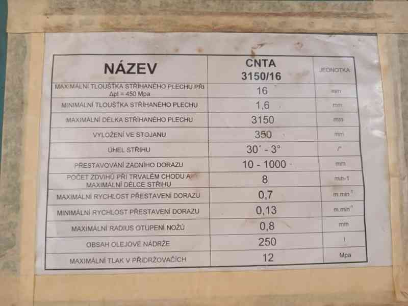 Použité  tabulové nůžky CNTA 3150/16, r. v. 1984 - foto 10