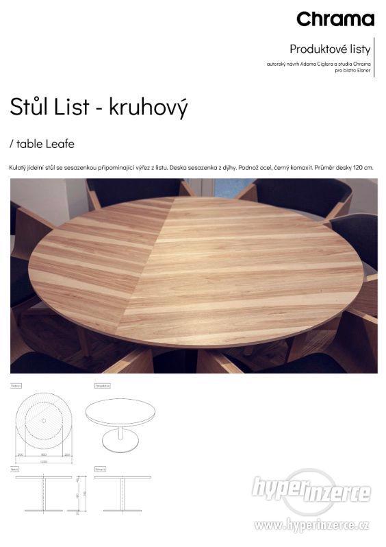 dřevěný stůl kulatý 120 cm, dřev. dýha jasan, ocelová noha - foto 3