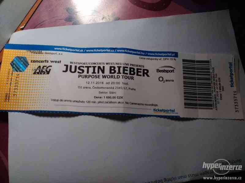 Vstupenka na koncert Justina Biebera - foto 1